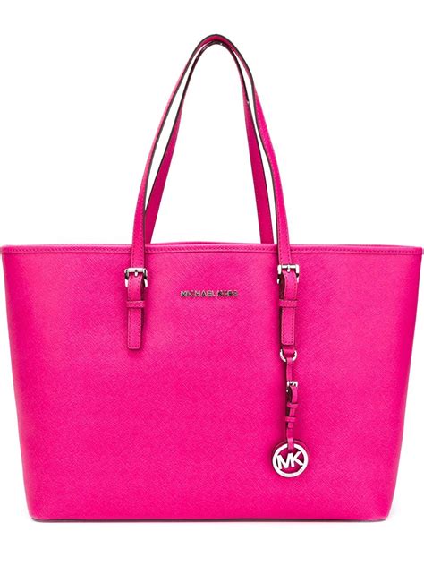 michael kors jet set medium travel tote fuschia pink|Michael Kors carryall pale peanut.